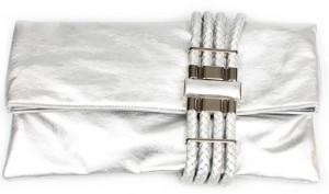 Silver Pebbled Braided Large Women's Clutch