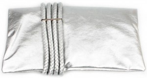 Silver Pebbled Braided Large Women's Clutch 